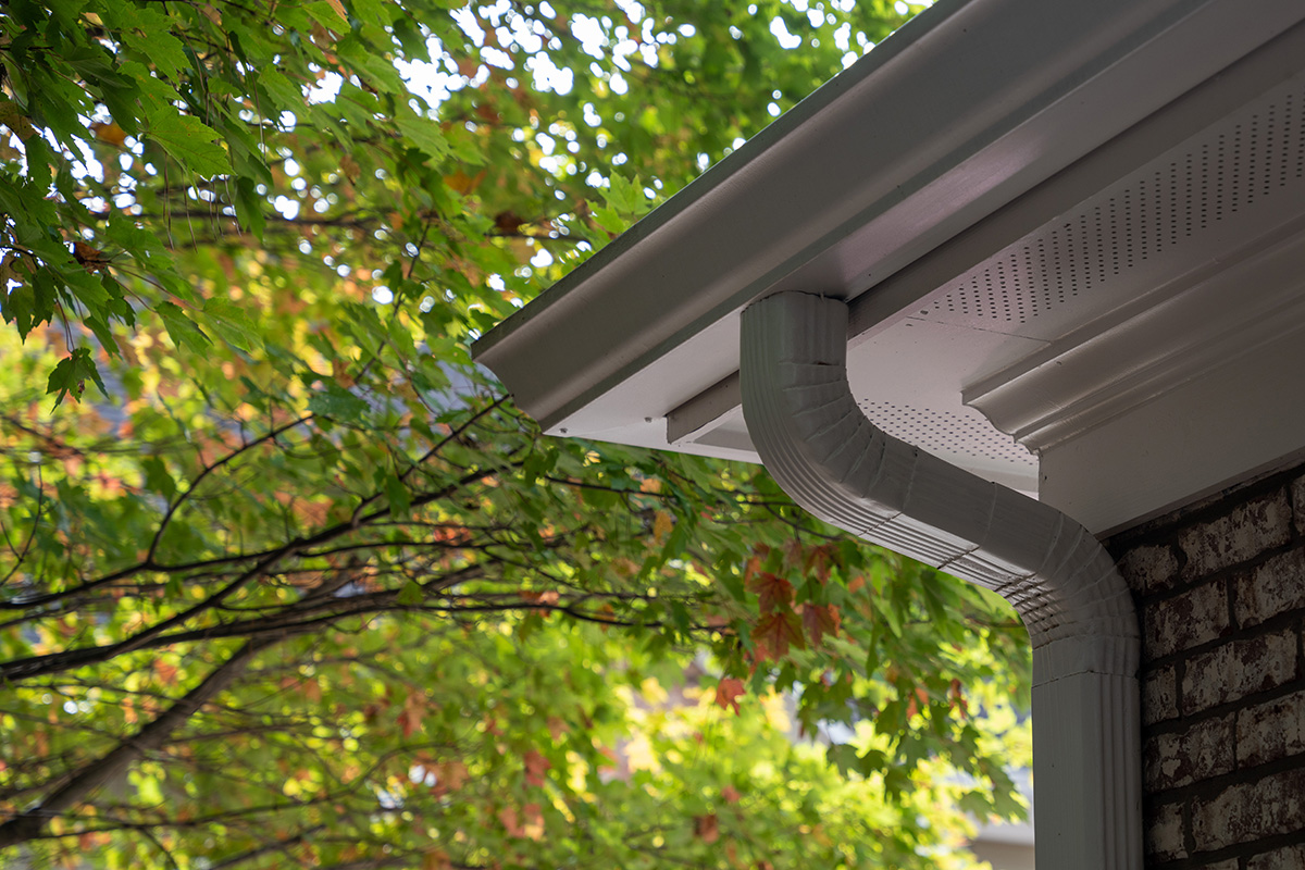 Brick exterior home with gutter system